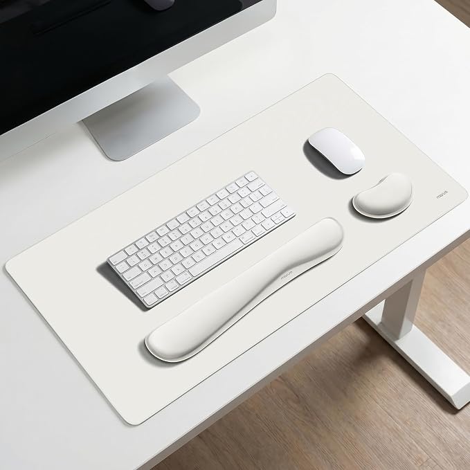 MOSISO Keyboard Mouse Pad Set, Gaming Mouse Pad&Keyboard Wrist Rest&Wrist Rest, Ergonomic Wristrests with Memory Foam Home Office Easy Typing Cushion Non-Slip Mousepad, Cloud Dancer White