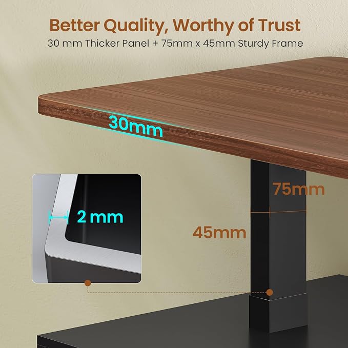 SEDETA Modern Electric Standing Desk, 63" Height Adjustable Computer Desk with 3 Drawers, Storage Shelves, Power Outlets, Wood Home Office Stand up Desk for Work, Study, Writing, Black+ Brown