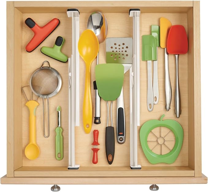 mDesign Set of 4 Drawer Dividers – Expandable Drawer Organiser Set with Protective Foam Ends – Useful Kitchen Accessories – Cream