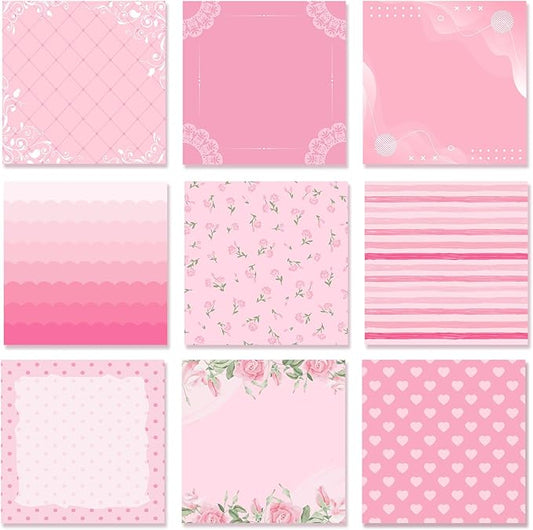 9 Pcs Aesthetic Sticky Notes Cute Pastel Self Stick Notepads Easy to Post Desk Supplies for Home Office Decor School Accessories Women Birthday Coworker Gifts(Pink)
