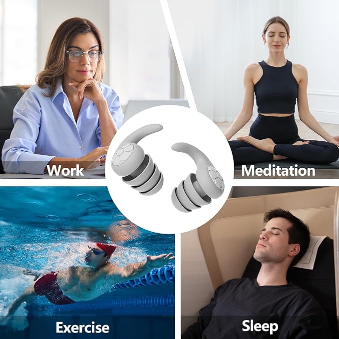 Noise Cancelling Ear Plugs for Sleeping - Grey Comfortable Reusable Silicone Earplugs for Sleep 24dB Noise Reduction Snoring and Studying Travel Concerts Hearing Protection with 3Tips and Storage Box