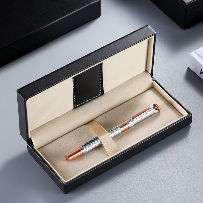 Penneed Rollerball Pen with Gift Set, Gel Pen for Men, Women, Business, Party&Wedding Black Ink 0.7mm G5 (Gold-Sliver)