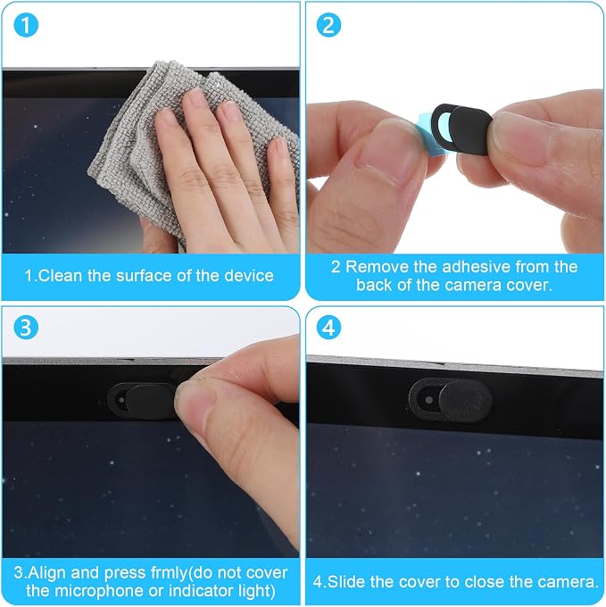 50 PCS Webcam Cover Slide Black Phone Camera Covers, 0.023 Inch Ultra-Thin Universal Laptop Camera Cover Slide Webcam Protects Your Privacy & Security for Laptop, Desktop, Smartphone, Cell Phone