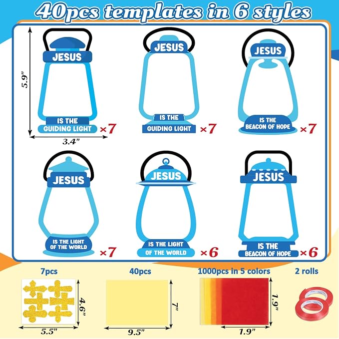 40PCS Sunday School VBS Crafts Bulk: Paper Oil-Lamp Nativity Suncatchers,Jesus Religious Christian Classroom Camping Activity DIY Kits Gifts Church Decorations,Window Stained Glass Effect Art Supplies