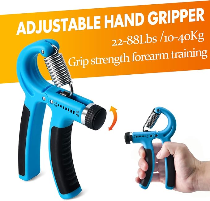 Grip Strength Trainer 7 Pack Adjustable Hand Gripper, Finger Stretcher Resistance Extensor Bands, Finger Exerciser, Grip Strength Ring & Stress Ball, Hand Grip Strengthener