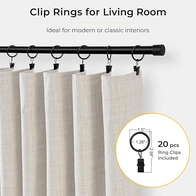 INOVADAY 100% Blackout Curtains for Bedroom, Black Out Curtains 96 Inch Long, Clip Rings Linen Blackout Drapes, Thermal Insulated Room Darkening for Living Room, 1 Panel - Beige,W102xL96