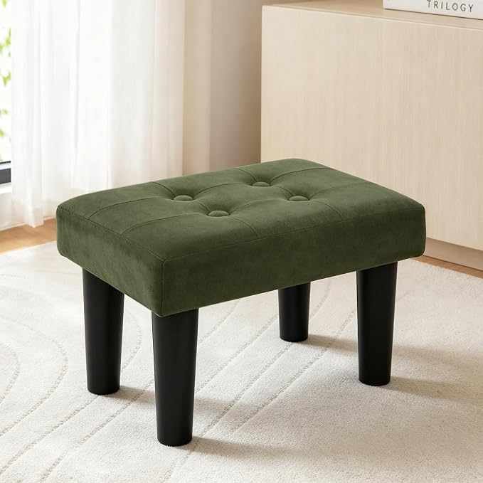 CAROLMADE Footstool Ottoman with Legs, Velvet Small Foot Rest Under Desk, Ottoman with Storage for Living Room, Bedroom, Entryway Green