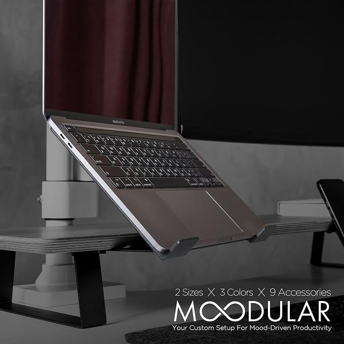 Moodular Laptop Tray Stand Add-On for Slide Rails, Do Not Use Alone | Accessory Only, Ergonomic Height, Swivel Adjustable, Quick Setup & Removal, Secure & Sturdy, Felt Padding, Black, MSA-LT