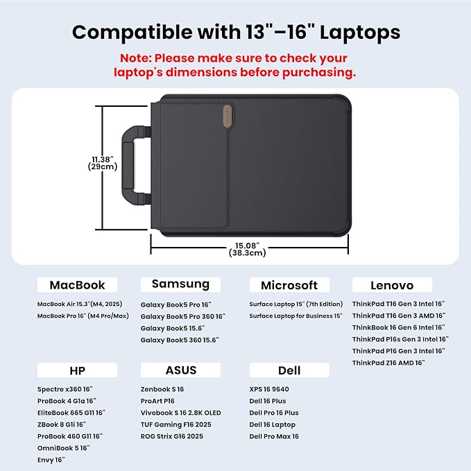 Nillkin Upgraded 13-16 Inch Laptop Sleeve Case for MacBook/Dell/HP/Lenovo/Asus, Unique Slim Travel Computer Bag with Adjustable Stand & Mouse Pad, Magnetic Handle, PU Leather, Black