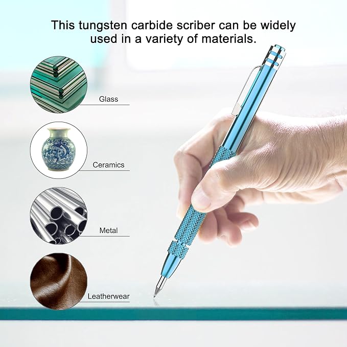 Glieskir 4 Pack Tungsten Carbide Scriber with Magnet,with Extra 21 Replacement Marking Tip And 6-Inch Ruler,Etching Engraving Pen for Glass/Ceramics/Metal Sheet
