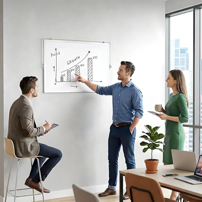 White Board with Stand, 24" x 18" Double-Sided Desktop Dry Erase Board, Portable Magnetic Whiteboard Easel for Kids Office Home School