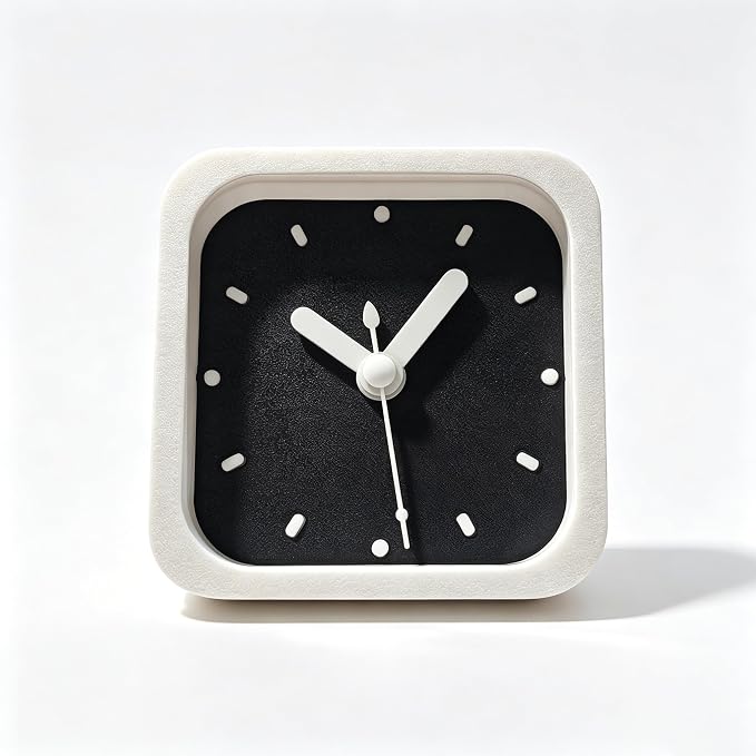Mini 3 Inch Silent Analog Clock, Magnetic & Wall Mountable, Square Minimalist Design, Battery Operated, Black & White, for Bedroom, Kitchen, Office & Desk (White)