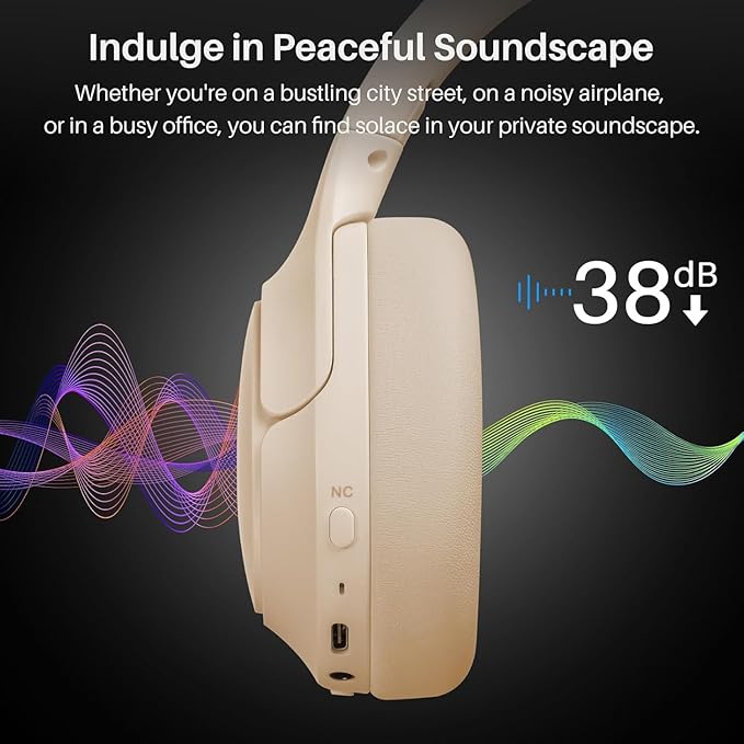 TOZO Hybrid Noise Cancelling Headphones, 90H Playtime Wireless Over Ear Bluetooth Headset, Spatial Audio AI Chat with 5 Mics, Supports Dual Connection and USB-C Input, with 32 EQ Music Modes