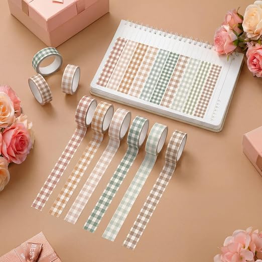12 Rolls Watercolor Floral Washi Tape Set 15 mm Vintage Flower Decorative Masking Tape for Summer School Arts DIY Craft Scrapbook Journal Supplies Gifts(Boho,Gingham Plaid)