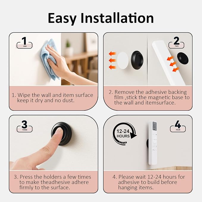 Magnetic Remote Control Holder Wall Mount for TV Fan Air Conditioner 6 Pack | Upgraded Silicone Remote Caddy, Self-Adhesive Wall Mount, 360° Rotation, Home Office Remotes Control Organizer Storage