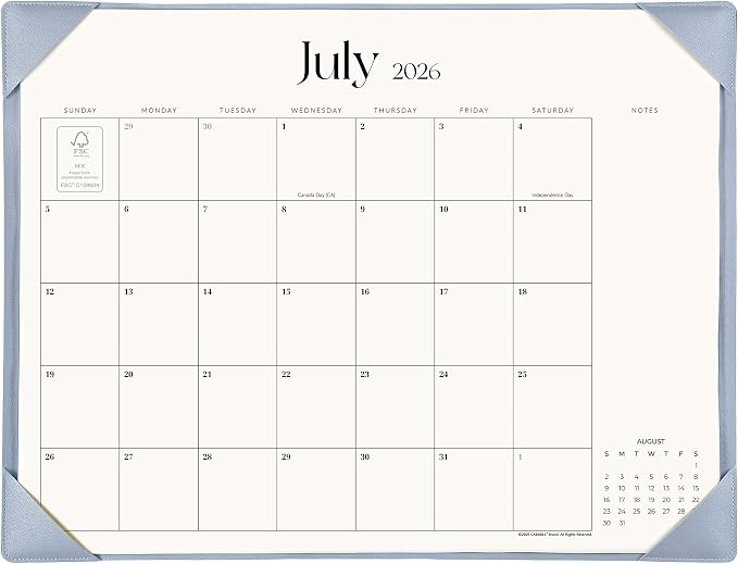 Simplified Desk Calendar 2026 with Desktop Mat, Cabbrix Large Desk Pad Calendar 21" x 16-1/2" Including July 2026 to December 2027 Desk Blotter Calendar for Home School and Office (Blue)
