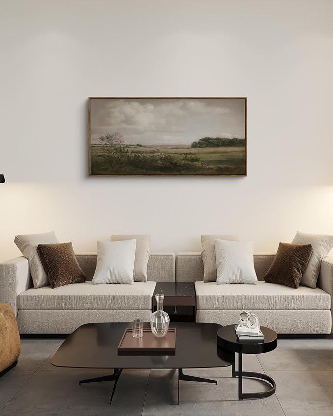 InSimSea Extra Large Framed Vintage Wall Art, Living Room Country Farmhouse Decor, Wilderness Landscape Paintings, Canvas Prints, Retro Farm Long Picture for Bedroom Above of Bed,20x40inch