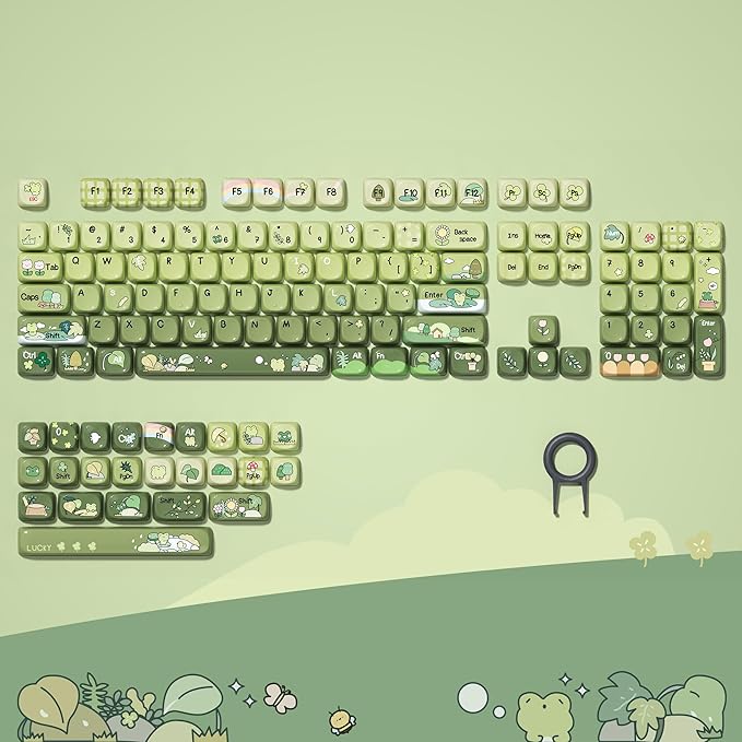 dagaladoo Cute Frog Keyboard keycaps Ceramic Style,Matcha Green moa keycap Set,dye Sublimation PBT Keyboard caps,128-keys keycap for Cherry Gateron MX Switches Mechanical Keyboards
