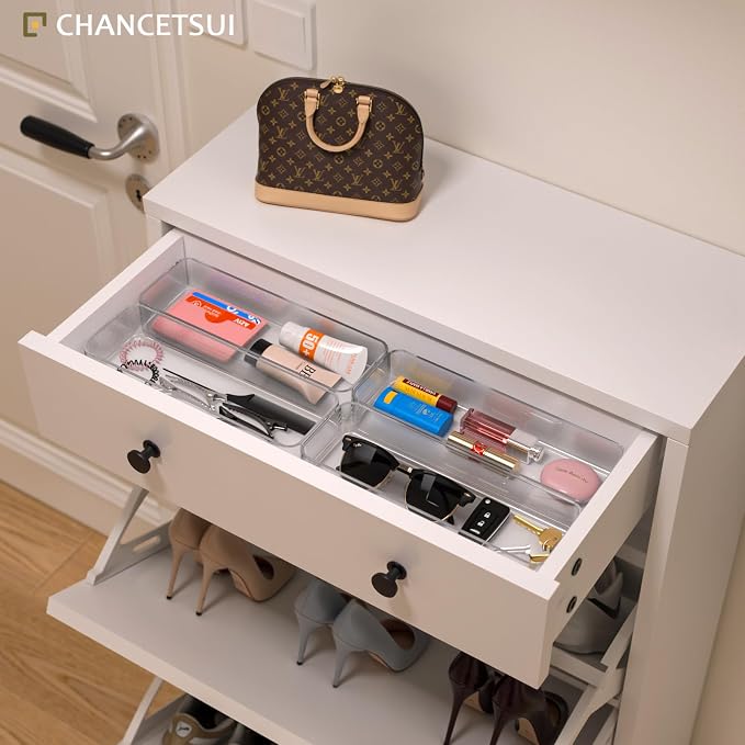 Clear Acrylic Drawer Organizer Bins: Plastic Organizers Tray For Bathroom | Stackable narrow small drawer organizer kitchen utensil desk junk makeup