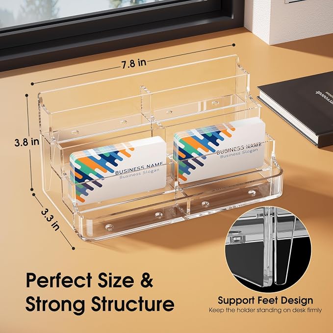 MaxGear 2 Pack Acrylic Business Card Holder, Card Display Stand, 8 Pockets | 4-Tier Freestanding Design, Clear Acrylic Construction, Fits Standard Business Cards for Reception, Office and Countertops