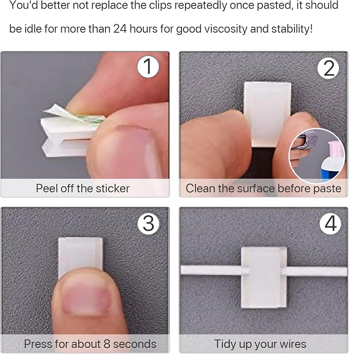 Hicarer 100 Pcs Christmas Light Clips Adhesive Hooks for Outdoor String Cable Wire Clips Adhesive Wire Management Cord Holder for The Wall, Under Desk, Car, Home and Office (Large, White)