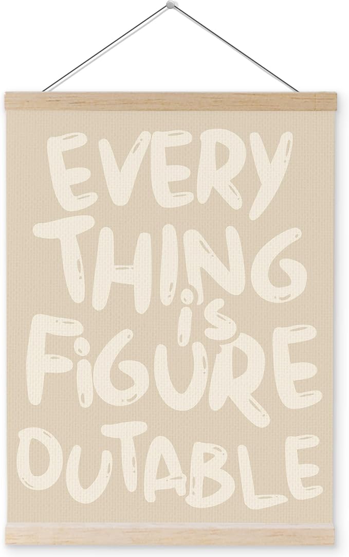 YQDEJ Beige Everything Is Figureoutable Inspirational Wall Art Poster Hanger Frame, Positive Affirmations Wall Decor, Motivational Wall Art for Home Office Classroom, 12x16 Inch