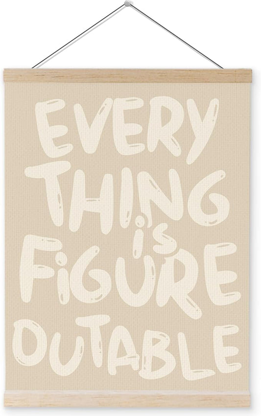 YQDEJ Beige Everything Is Figureoutable Inspirational Wall Art Poster Hanger Frame, Positive Affirmations Wall Decor, Motivational Wall Art for Home Office Classroom, 12x16 Inch
