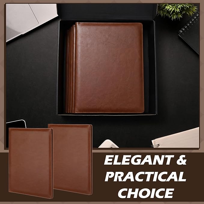 Fuyoooo 6 Pcs Bulk Professional Padfolio with Clipboard Leather Portfolio Folder Binder Legal Pad Holder for A4 Letter Size Notepad Resume Ideal Organizer for Business Office Conference (Brown)