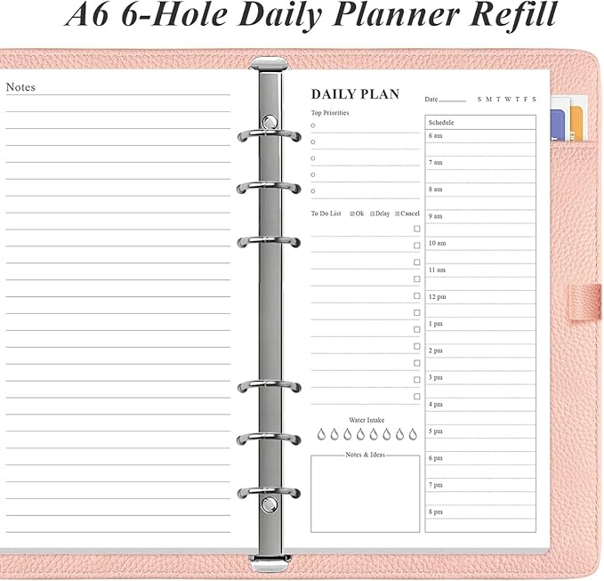(2-Pack) A6 Undated Daily Planner Refill - To Do List for Filofax Personal Binders, 160 Sheets/320 Pages Planner and Lined Refill, 6-Hole Punched, 3.75" x 6.75"