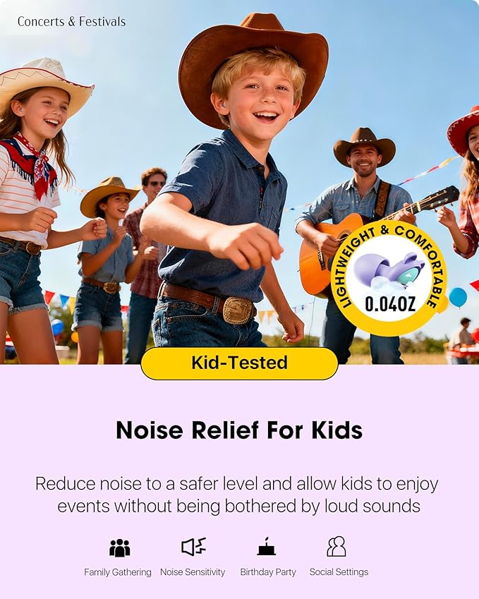 Kids Noise Reduction Ear Plugs(6+yrs) – Reusable Child Ear Protection for Sensitive Ears, Comfortable Earplugs for School, Travel, Focus, Concert, Sleep & Loud Events – 4 Sizes Ear Tips in XS-L, 26dB