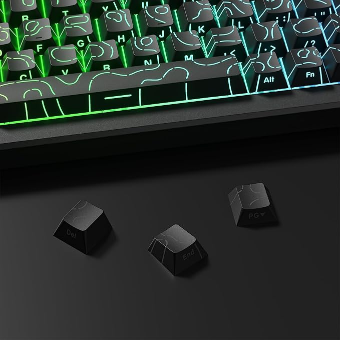 dagaladoo Black Topographic keycaps,Line Backlit Keyboard caps,Shine Through Keycap Side Printed,Cherry Profile keycap Set for 61/64/66/68/71/75/84/87/100 Mechanical Keyboards(134-key)