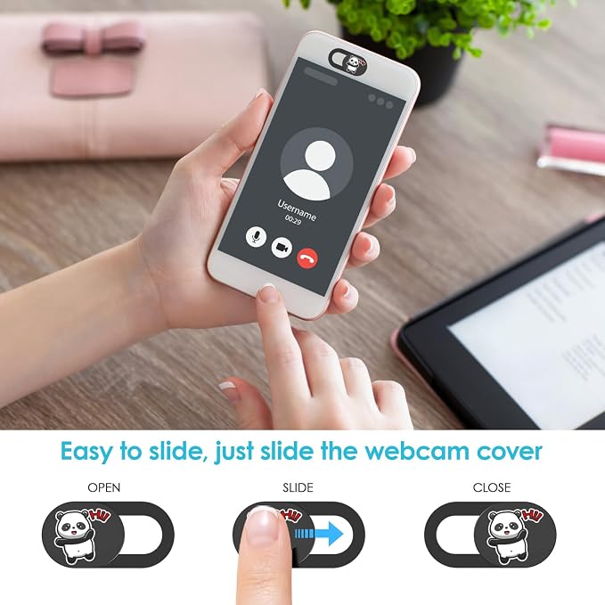 Webcam Cover Slide, Cute Greeting Panda Laptop Camera Cover, Camera Cover Slide Laptop Accessories for Macbook Pro Air iMac Cell Phone iPad iPhone Tablet Echo Chromebook, Guard Your Personal Privacy