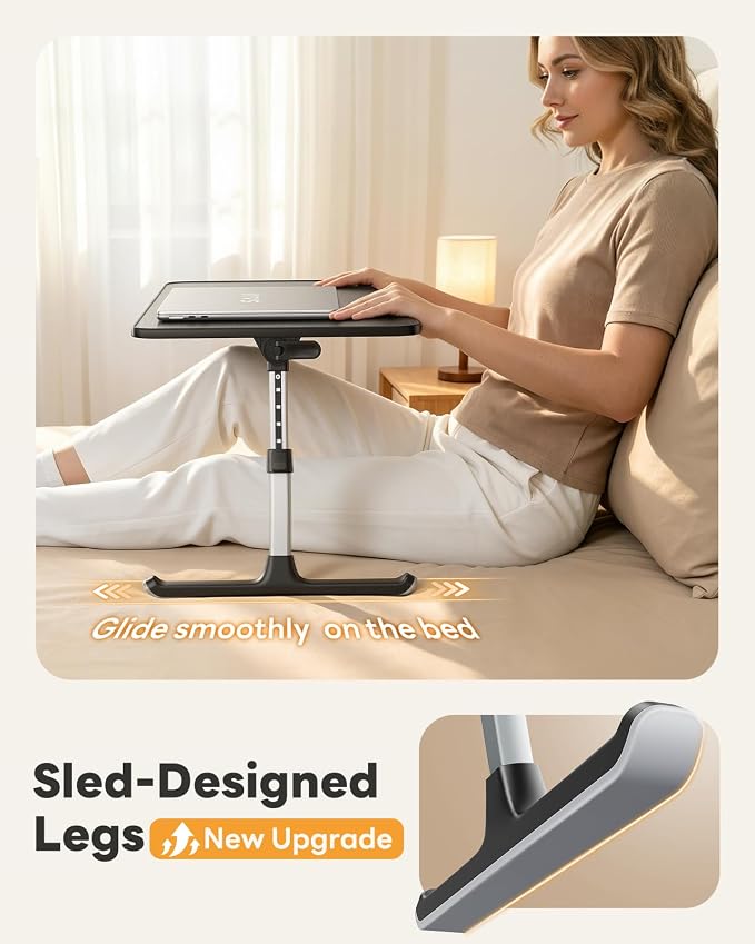 Desk, Table, SAIJI Adjustable Laptop Stand, Breakfast Tray, 5 Heights, 4 Angles, Stable Folding Table for Bed Sofa Desk, Suitable for Laptops up to 17 Inches (60 x 33 cm Black)