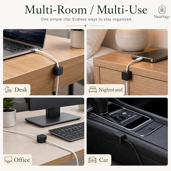 Magnetic Cable Clips, 12 Pack Self Adhesive Cord Organizer Holders for Desk, Nightstand, Office & Car, Cable Management for Charging Cords, USB Cables & Headphones Black or White (White)