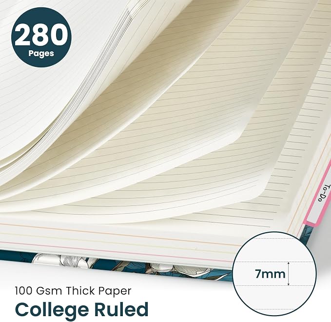Large Spiral Lined Notebooks for Work with Removable Dividers & Tabs, 8.5"x11" Pretty Hardcover 5 Subject Notebook Journal for Women, College Ruled, Perfect for Study & Office Organization, 280 Pages,Magnolia Bloom