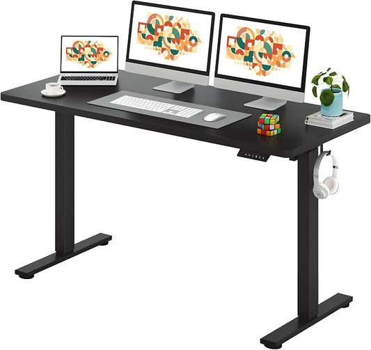 SANODESK One-Piece Electric Standing Desk, Seamless 60 x 24'' Ergonomic Height Adjustable Sit Stand Desk with Memory Presets for Home Office Computer Workstation, Black Frame/Black Top