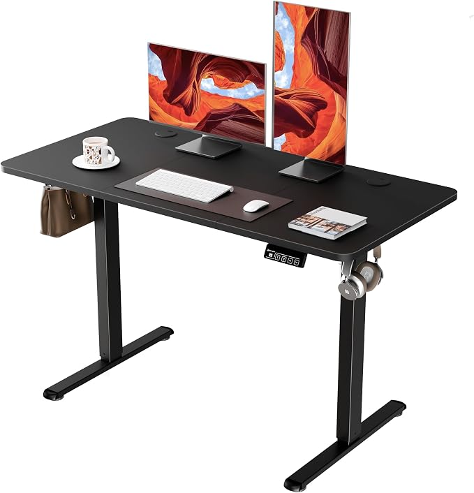 47"x24" Standing Desk, Height Adjustable Sit-Stand Home Office, Black | Electric Adjustable Standing Desk, Sit to Stand Computer Office Desk with Splice Board, Memory Preset, Lifts 28.7''-46.5"