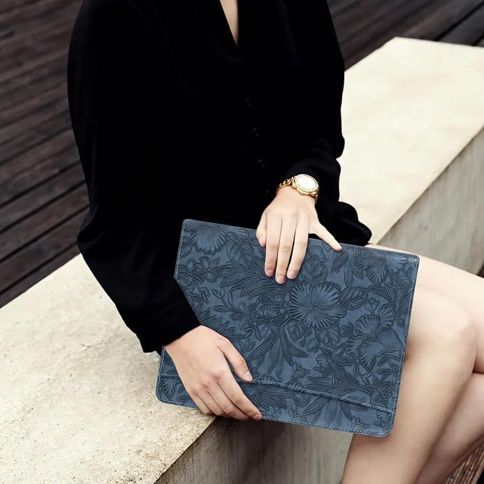 AZXCG Embossed Leather Padfolio for Women, Professional Bussiness Portfolio Organizer with A4 Notepad Holder, Zippered Portfolio Binder Fits 13" Ipad/Tablet,Gift for Women