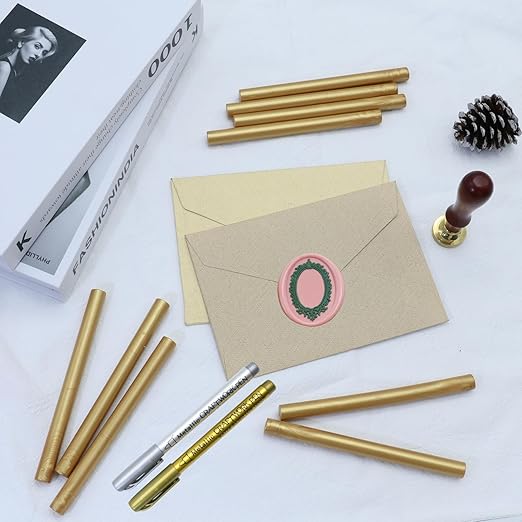 Wax Seal Stamp Kit, Atopbb Premium Wax Seal Kit with Seal Gun,40pcs Gold Wax Sticks, 2pcs Metallic Pen a Frame Stamp for Wax Seal Stamp, Wax Seal Sticks Used for Wedding, Gift Wrapping (40, gold)