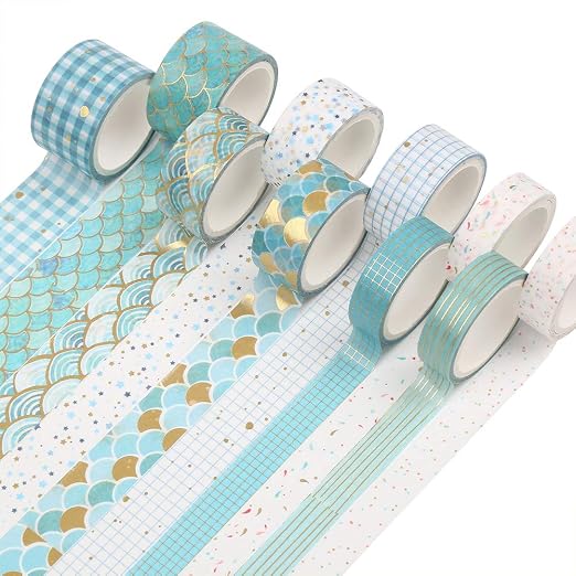 CCINEE 10 Rolls Washi Tape Set,Gold Foil Decorative Masking Tapes for Bullet Journal Planner Scrapbooking Craft Supply