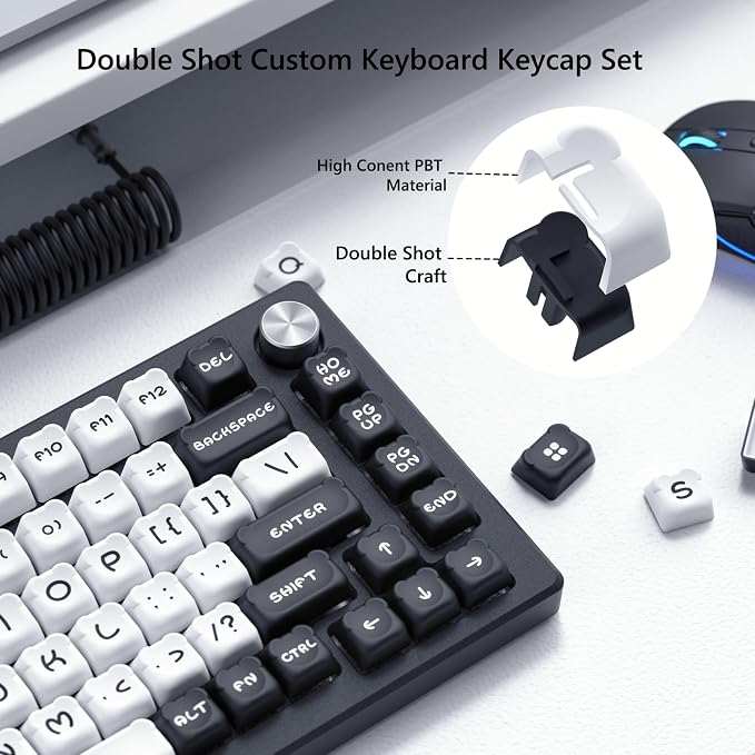 Womier PBT White Keycaps for Mechanical Keyboard, Bear Cute Keycaps, 122 Keys Custom MOA Key Cap for 60%,65%,75%,TKL,100% Cherry Gateron MX Switches Mechanical Keyboard-White