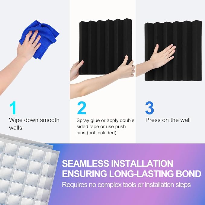 JBER 24 Pack Blue and Charcoal Acoustic Panels Studio Foam Wedges Fireproof Soundproof Padding Black Wall Panels 2" X 12" X 12"