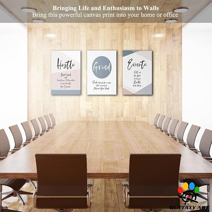 Office Wall Art - 3 Panel Motivational Wall Art, Inspirational Quotes Canvas Art for Home Office Wall Decor, Positive Quotes Wall Decor, Entrepreneur Grind Hustle Execution Poster Frame (20”x30”x3Pcs)