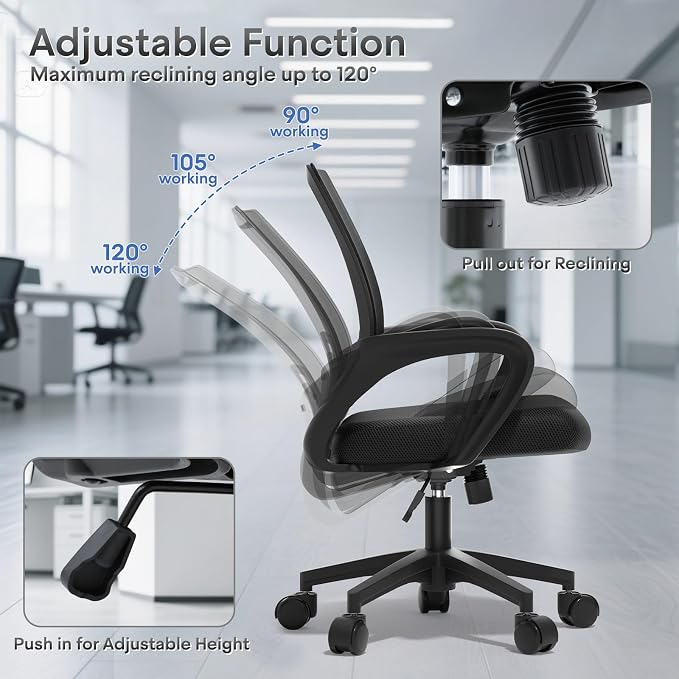 Ergonomic Mesh Office Chair, Heavy Duty 330 Lb Capacity 10 Pack, Black | Mid-Back Desk Chair, Rolling Wheel, Breathable Mesh Backrest & Lumbar Support, Adjustable Height, Sponge Seat for Home Office