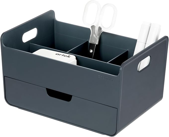 BLUE GINKGO Portable Desk Organizer, Blue, Made in Korea | 3 Compartments. Half Drawer. Everyday Storage.