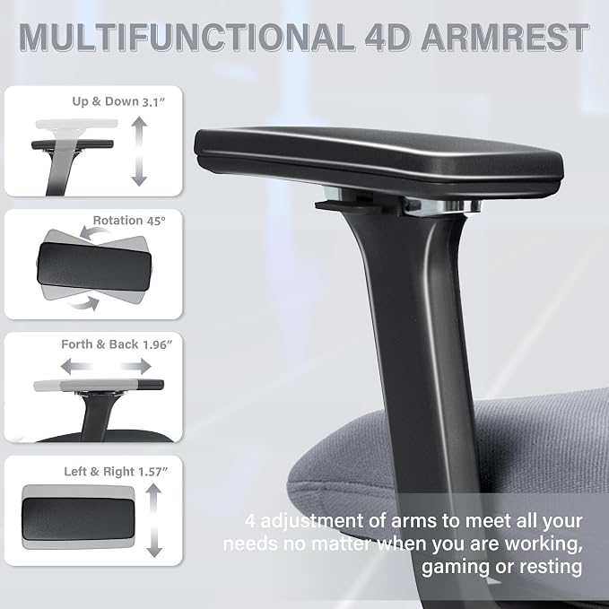 Ergonomic Mesh Office Chair with Retractable Footrest - High Back Computer Chair, Lumbar Support, Adjustable Armrest and Headrest, Durable Base - Multifunctional Home Office Desk Chair for Adults