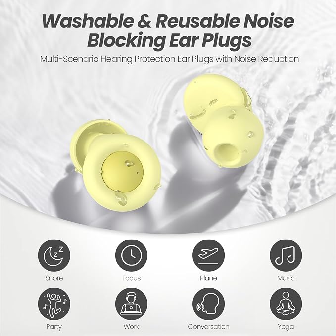 JUSTRVN Ear plugs for sleeping,2 pairs of Noise Reduction Earplug for Concert&Study, Hearing Protection Earplugs 25dB-30dB with 4-Size tips,Reusable Silicone Earplugs for Comfort,Focus and Loud Events