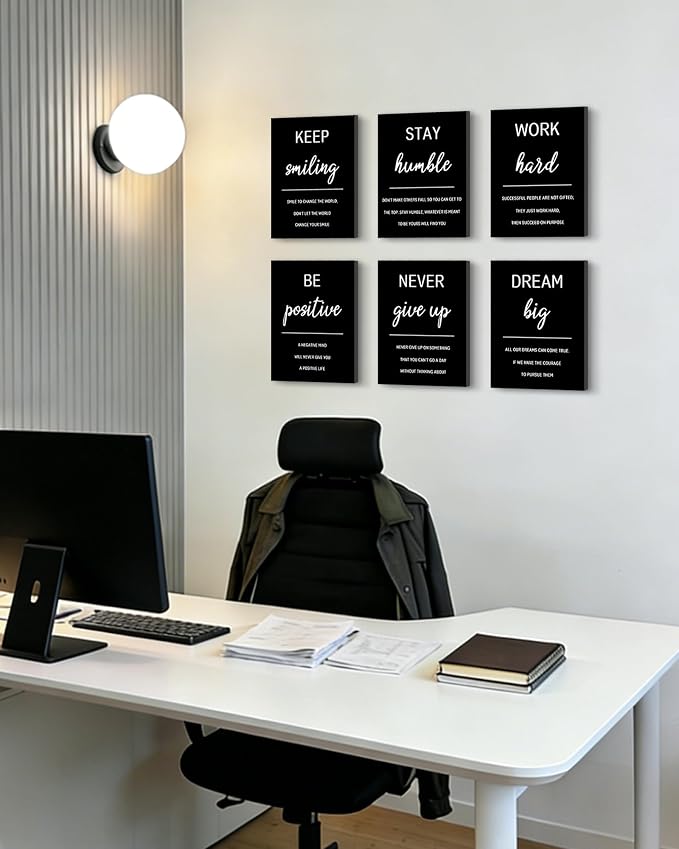 KUVIOKE Inspirational Framed Wall Art Motivational Quotes Wall Decor Encouraging Office Posters Positive Affirmations Sayings for Classroom Bedroom Living Room Ready to Hang Set of 6, 8x10in (Framed)