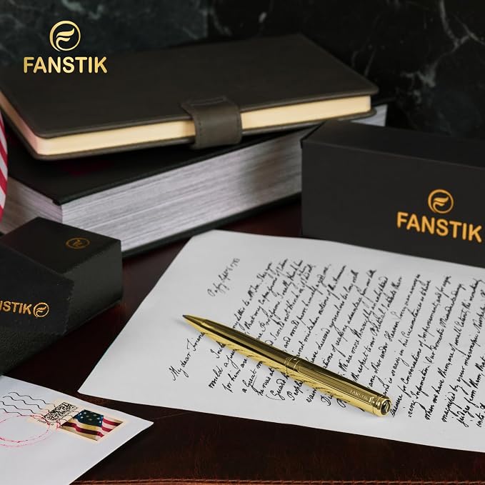 FANSTIK Customized Gold Luxury ballpoint pen, fancy gift set for women, Real 24K Gold Plating, Professional executive pen gift set for men (Lux Custom-BallPoint Gld)
