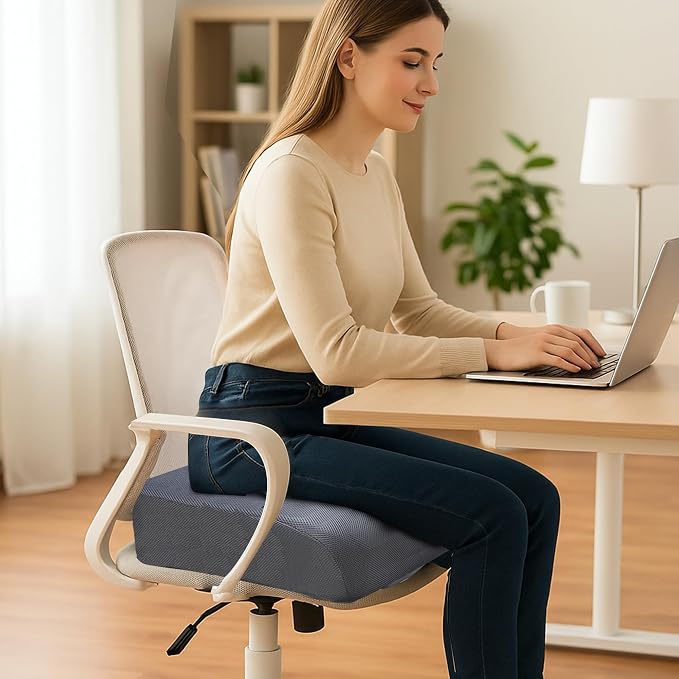 6" Extra Thick Memory Foam Office Chair Cushion – 2-Layer Booster Seat for Back & Tailbone Pain Relief, 18 x 16 x 6in Non-Slip Cushion with Carry Handle for Wheelchair, Car, and Airplane